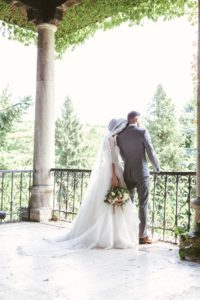 Wedding overlooking a garden